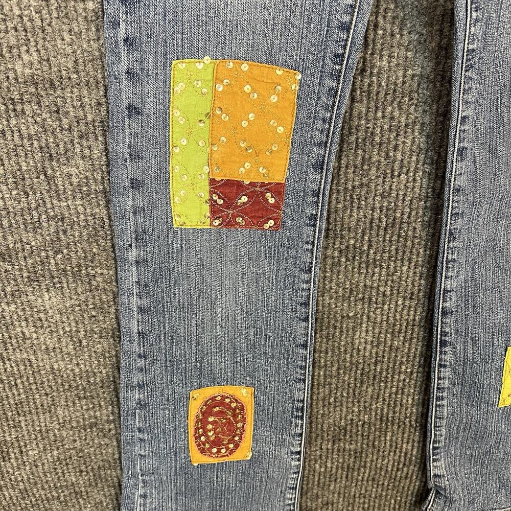 Rare Y2K Clash Patchwork Boot Cut Jeans Size 3 Festival 90's Boho Hippie Artsy - Picture 8 of 15